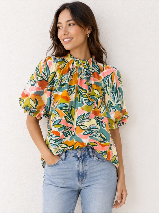 THML Tops - THML high neck Multicolor Floral Puff-Sleeve Blouse M